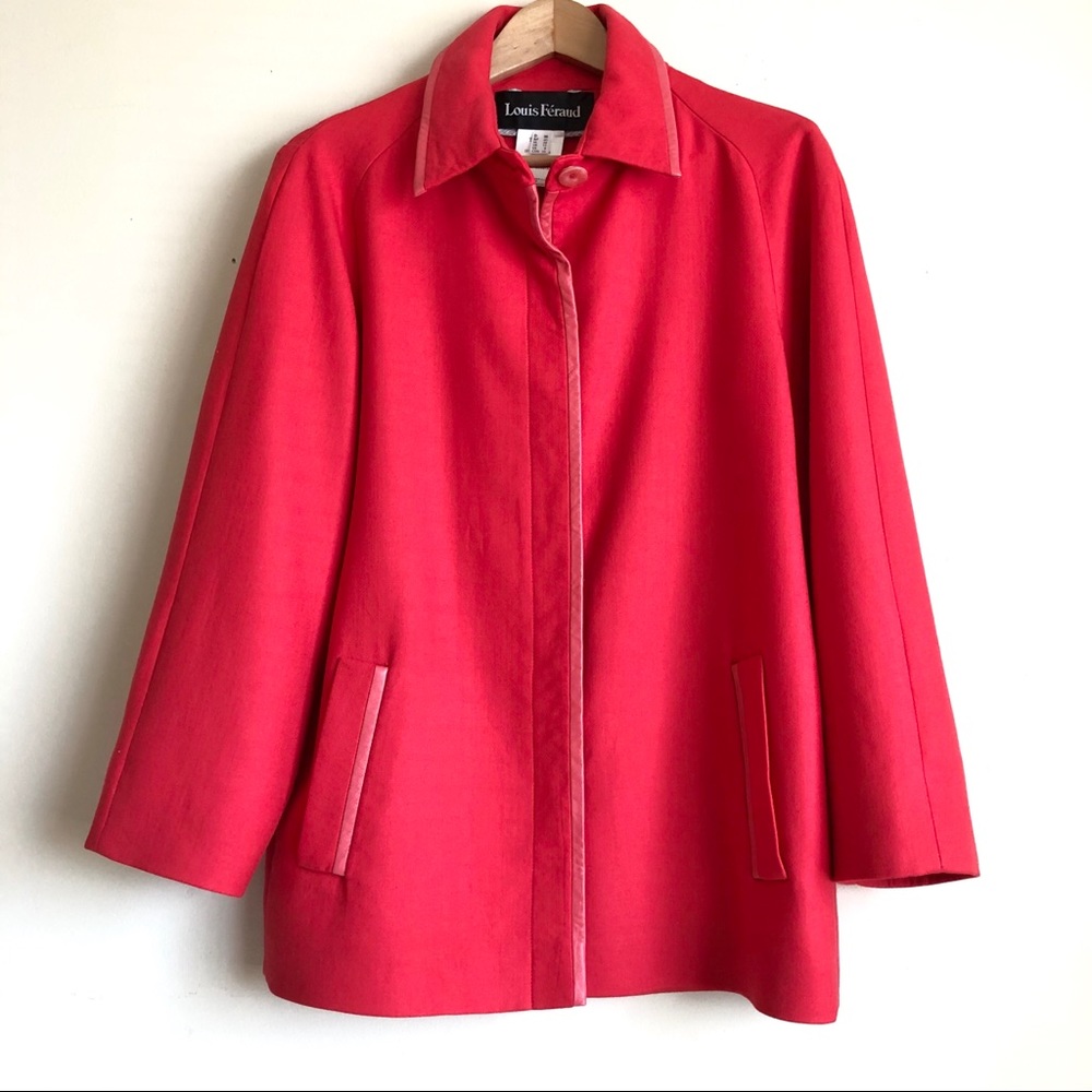 Louis Feraud Red/Pink Wool Leather Trim Jacket Size 8